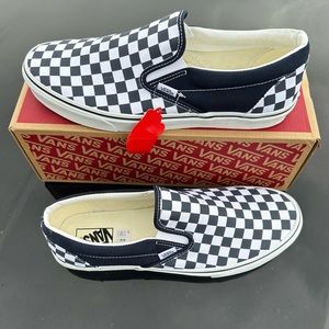 VANs Classic Checkerboard Slip Ons - Navy & White in Color.  Mens Size 13